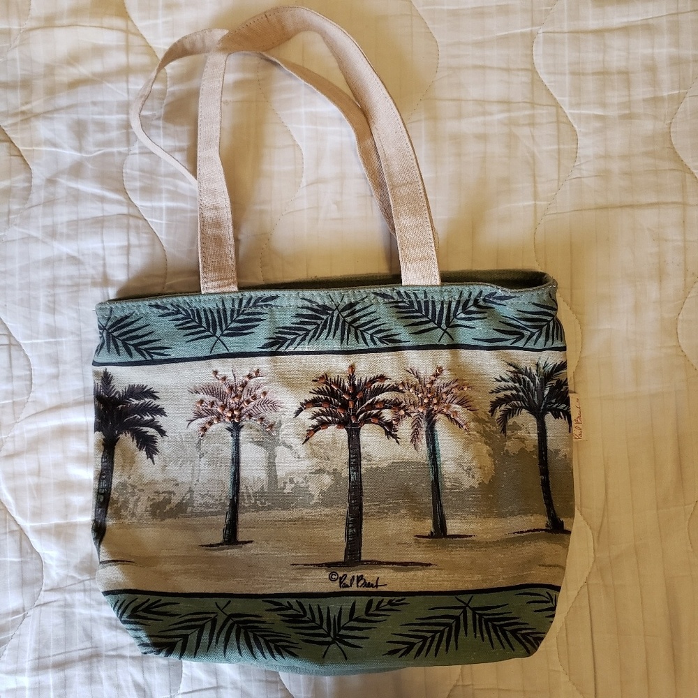 Paul Brent Signature Beaded Palm Trees Cotton Beach Handbag